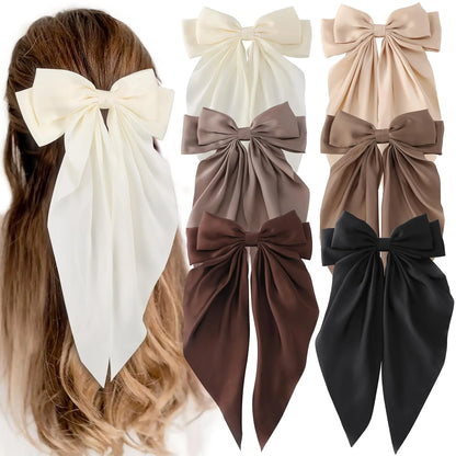 Korean Accessories Hair Clips for Women Girls Big Bowknot Solid Satin Long Ribbon Bows Spring Clamp Barette Cheveux Femme 2023