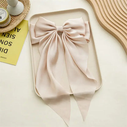 Korean Accessories Hair Clips for Women Girls Big Bowknot Solid Satin Long Ribbon Bows Spring Clamp Barette Cheveux Femme 2023
