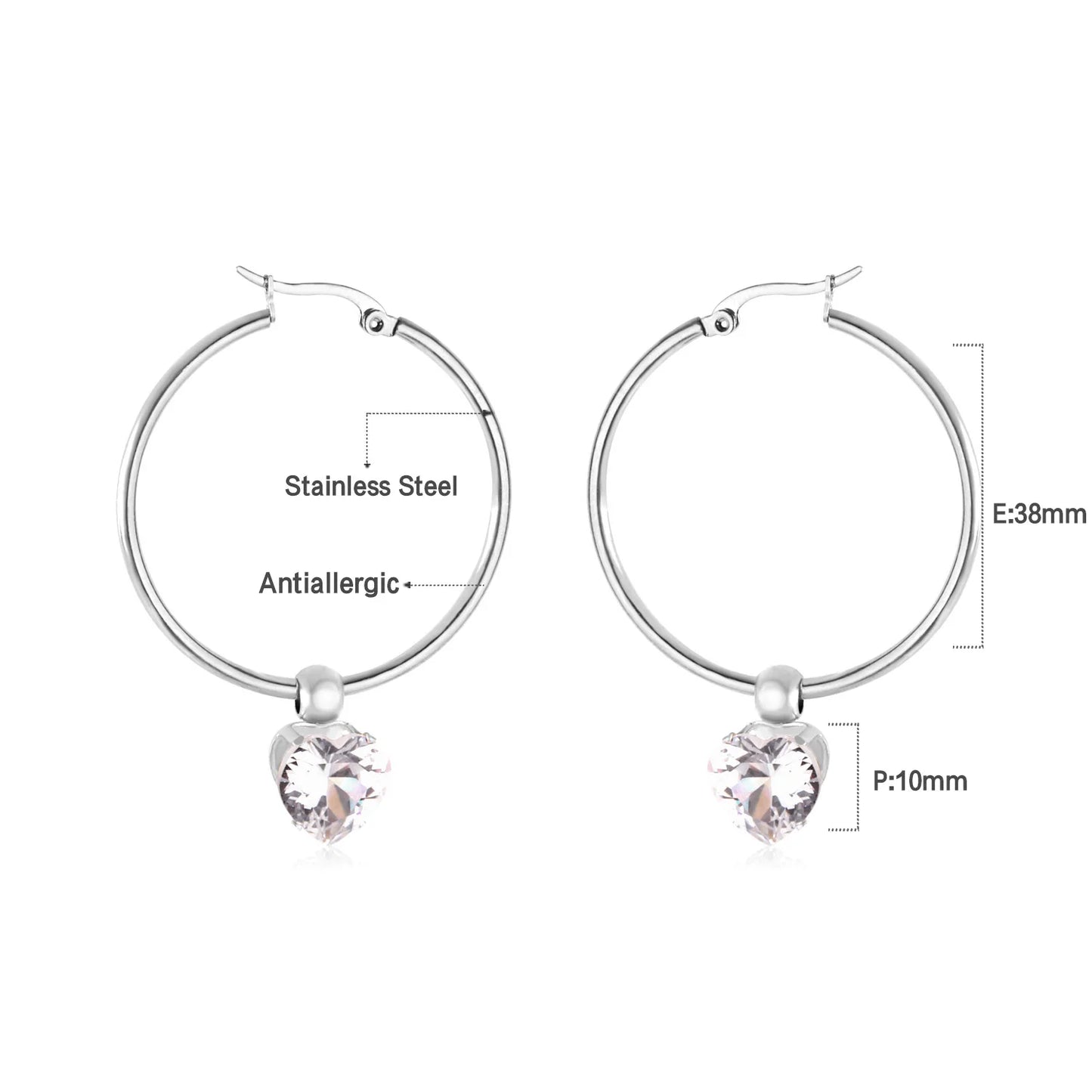 LUXUKISSKIDS Heart CZ Drops Large Hoops Earrings Exaggerated 3pairs/set Steel Luxury Jewelry For Women Gifts Removable Synthetic